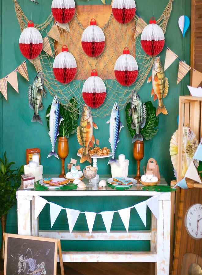 Silipull Gone Fishing Party Decorations Set Includes Bobber Honeycomb Balls Cute Cardstock Photo Prop Fish Net Decorations Party Banner for Fishing Birthday Table Dessert Supply - Image 5